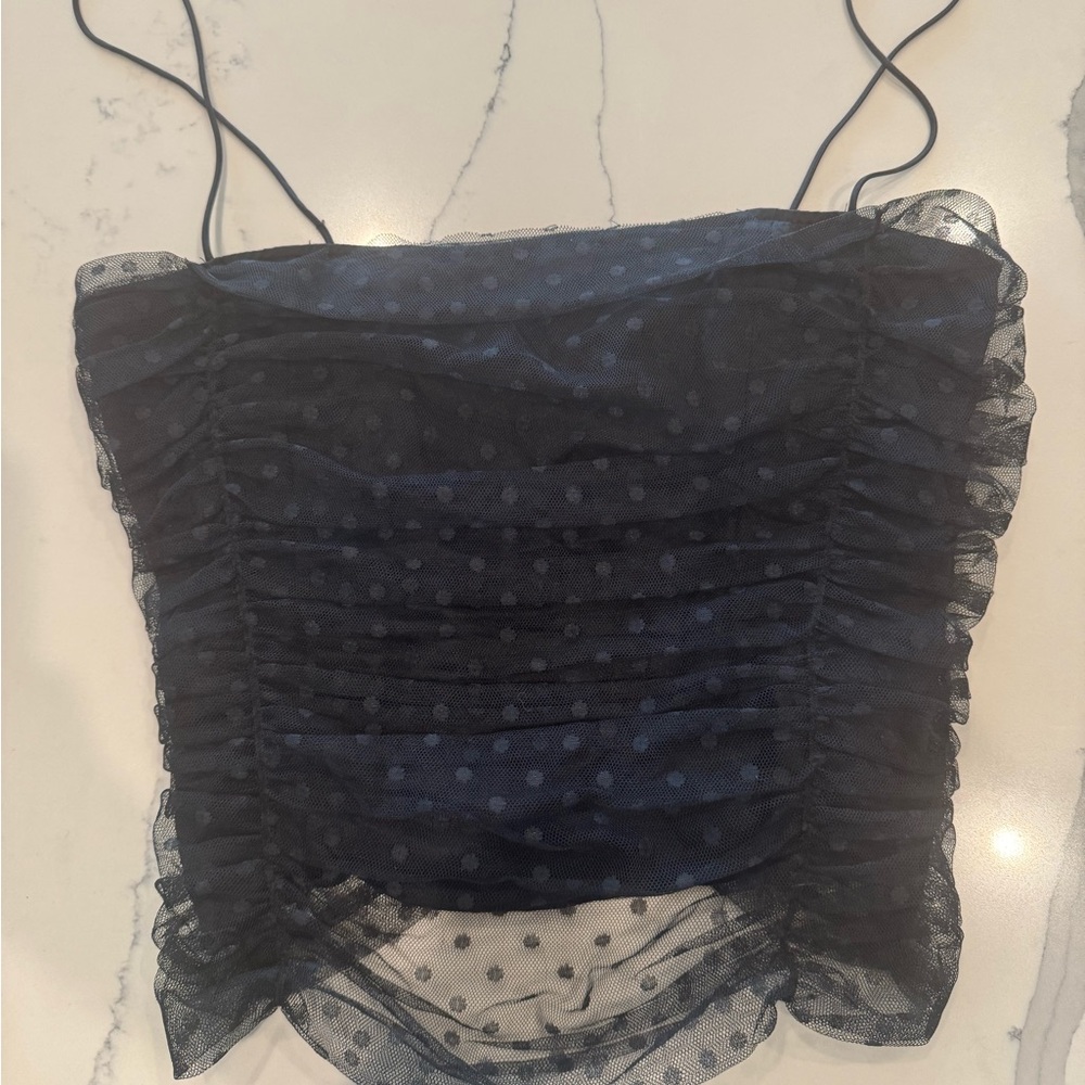 Reformation Amber Black Polka Dot Ruched Top